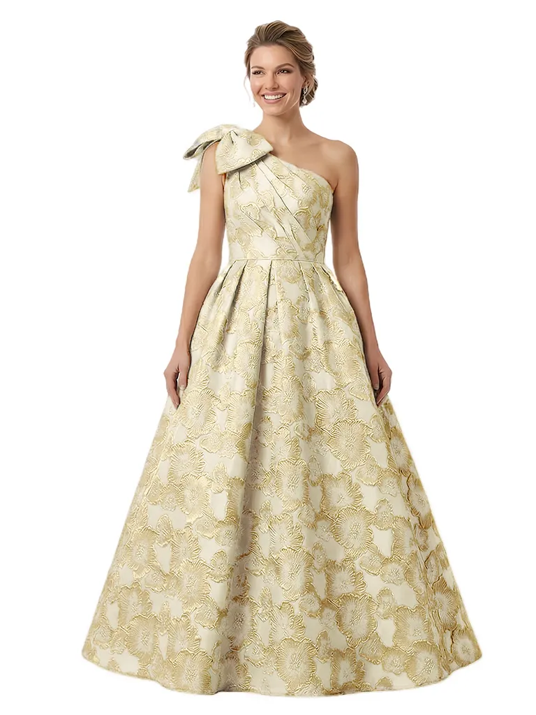 ChicSew Elegant Floral Jacquard One Shoulder Ruched Bow Knot Long Formal Evening Dresses sold by ChicSew product image thumbnail 4