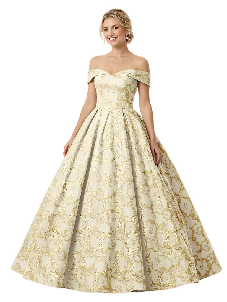 ChicSew Modern Floral Jacquard Off Shoulder Floor-Length A-Line Long Formal Evening Dresses sold by ChicSew product image thumbnail 4