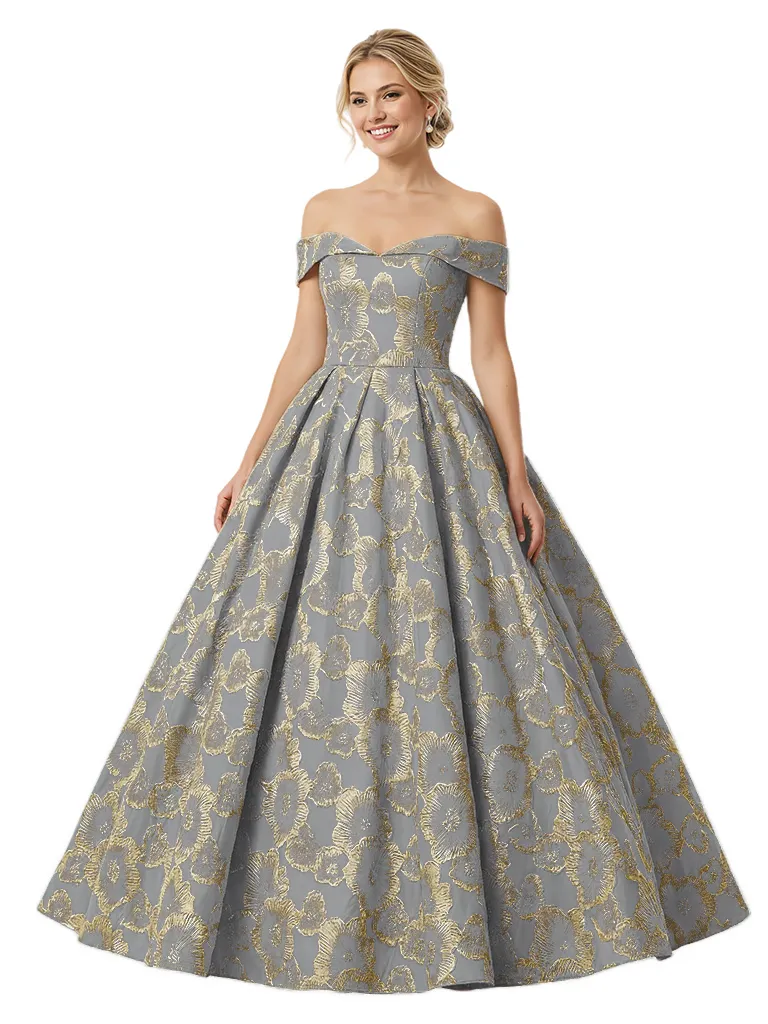 ChicSew Modern Floral Jacquard Off Shoulder Floor-Length A-Line Long Formal Evening Dresses sold by ChicSew product image thumbnail 5