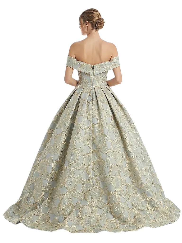 ChicSew Modern Floral Jacquard Off Shoulder Floor-Length A-Line Long Formal Evening Dresses sold by ChicSew product image thumbnail 2