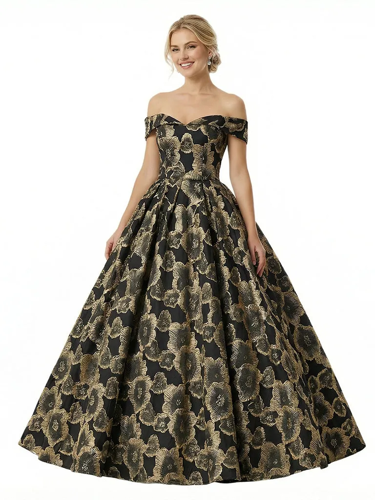 ChicSew Modern Floral Jacquard Off Shoulder Floor-Length A-Line Long Formal Evening Dresses sold by ChicSew product image thumbnail 3