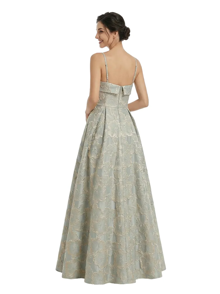 ChicSew Modern Floral Jacquard Spaghetti Straps Floor-Length A-Line Long Formal Evening Dresses sold by ChicSew product image thumbnail 4