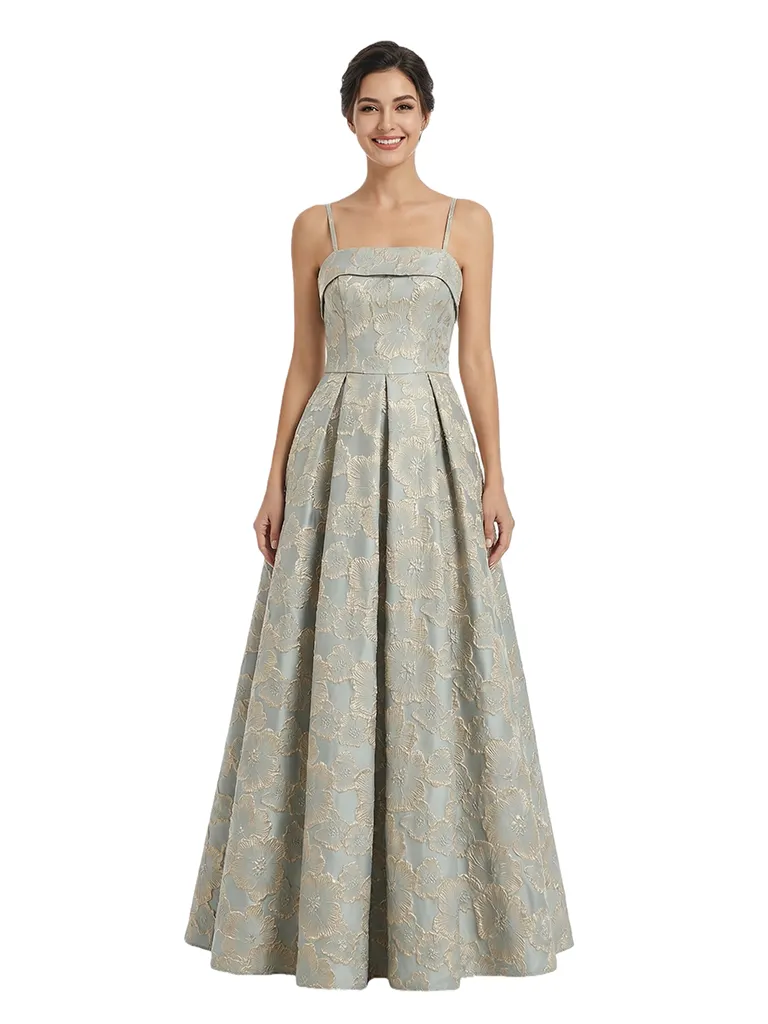 ChicSew Modern Floral Jacquard Spaghetti Straps Floor-Length A-Line Long Formal Evening Dresses sold by ChicSew