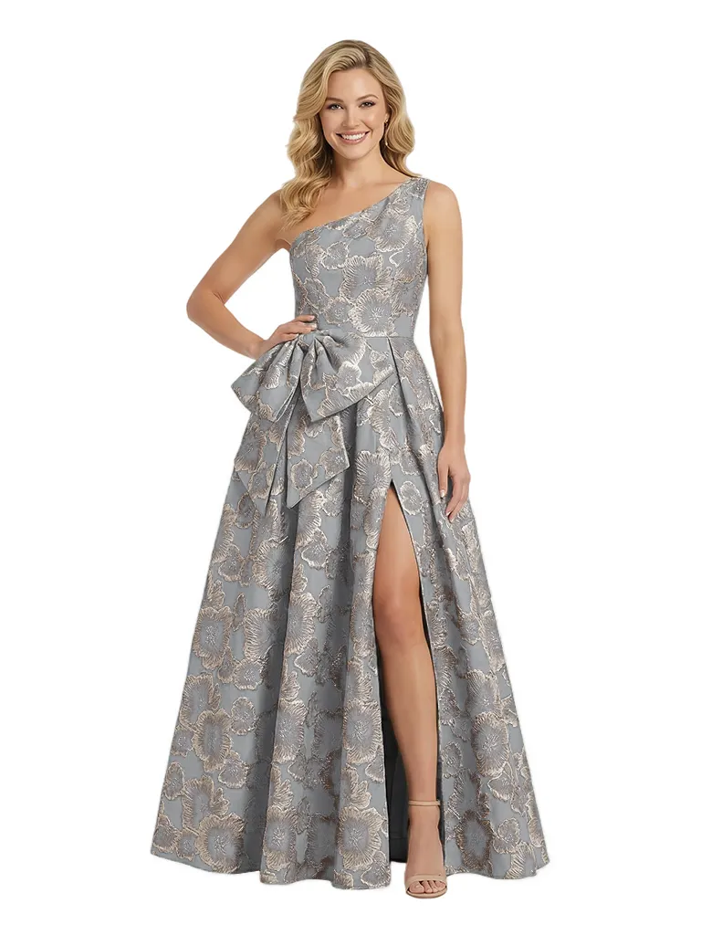 ChicSew Elegant Floral Jacquard One Shoulder Side Slit Bow Knot Long Formal Evening Dresses sold by ChicSew product image thumbnail 5