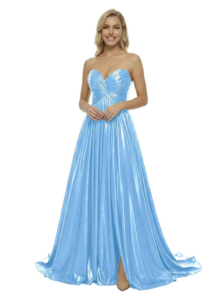 ChicSew Sparkly Ruched Sweetheart Metallic A-Line Maxi Long Evening Prom Dresses sold by ChicSew product image thumbnail 5