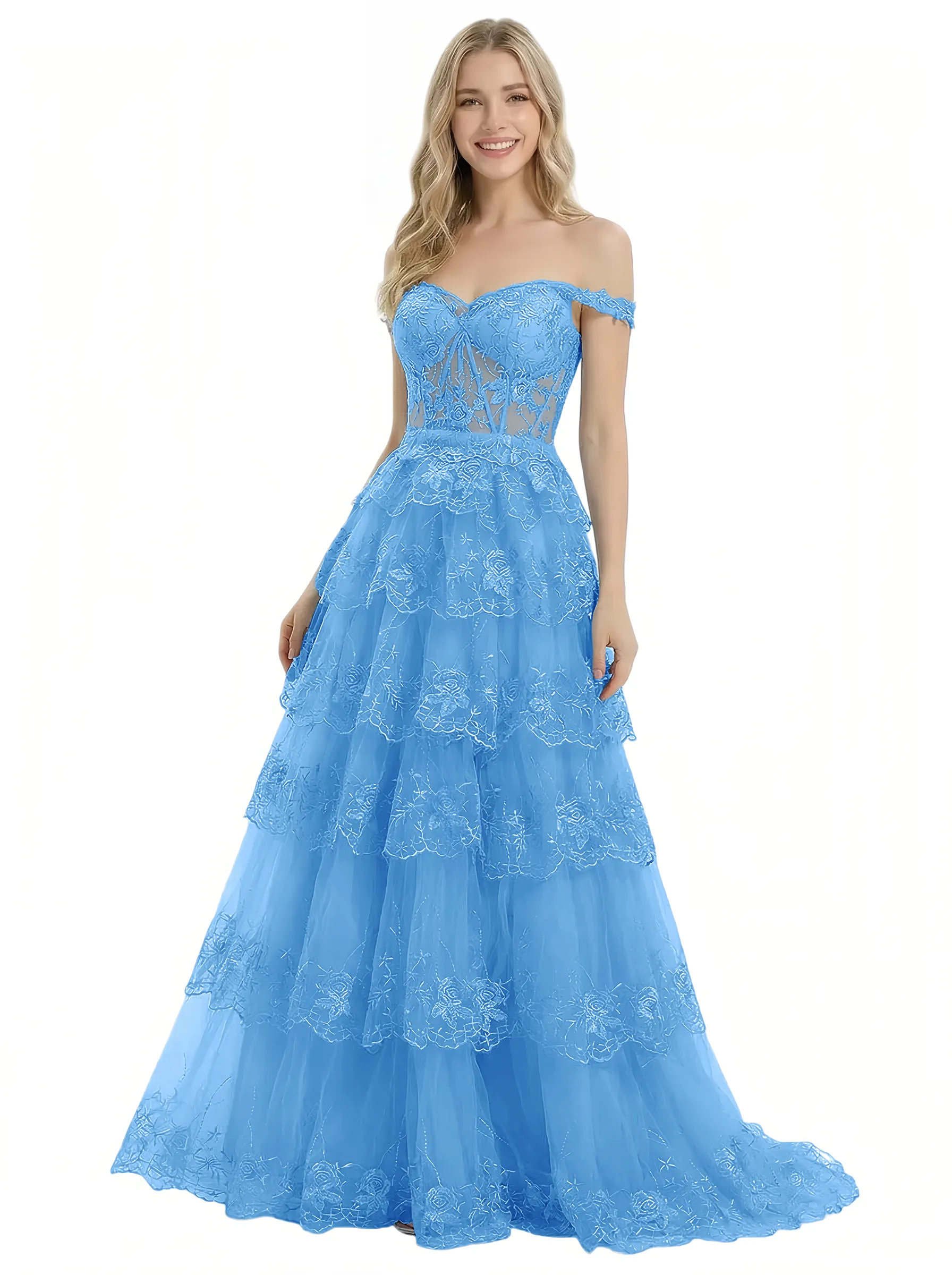 ChicSew Beautiful Off Shoulder Corset Lace Sparkly A-Line Floor Length Formal Evening Gown sold by ChicSew product image thumbnail 5