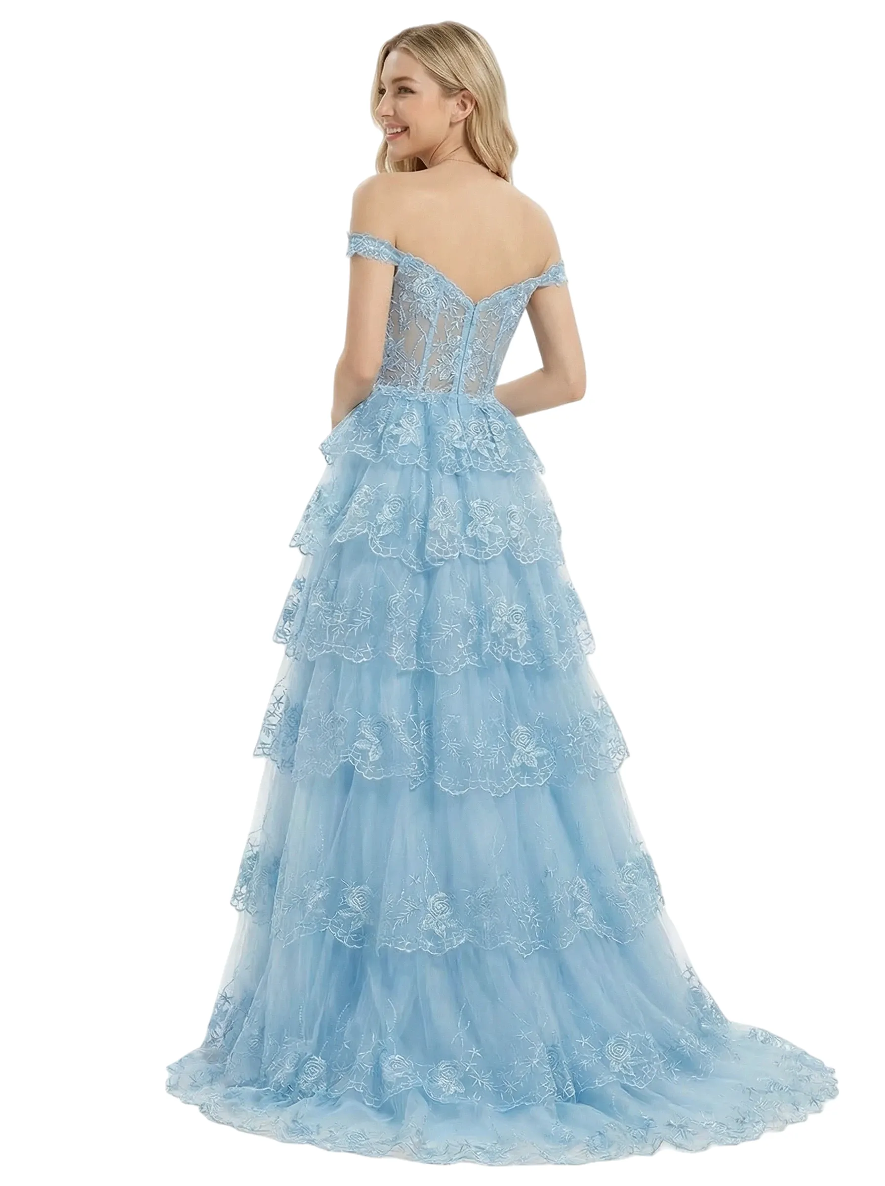 ChicSew Beautiful Off Shoulder Corset Lace Sparkly A-Line Floor Length Formal Evening Gown sold by ChicSew product image thumbnail 3