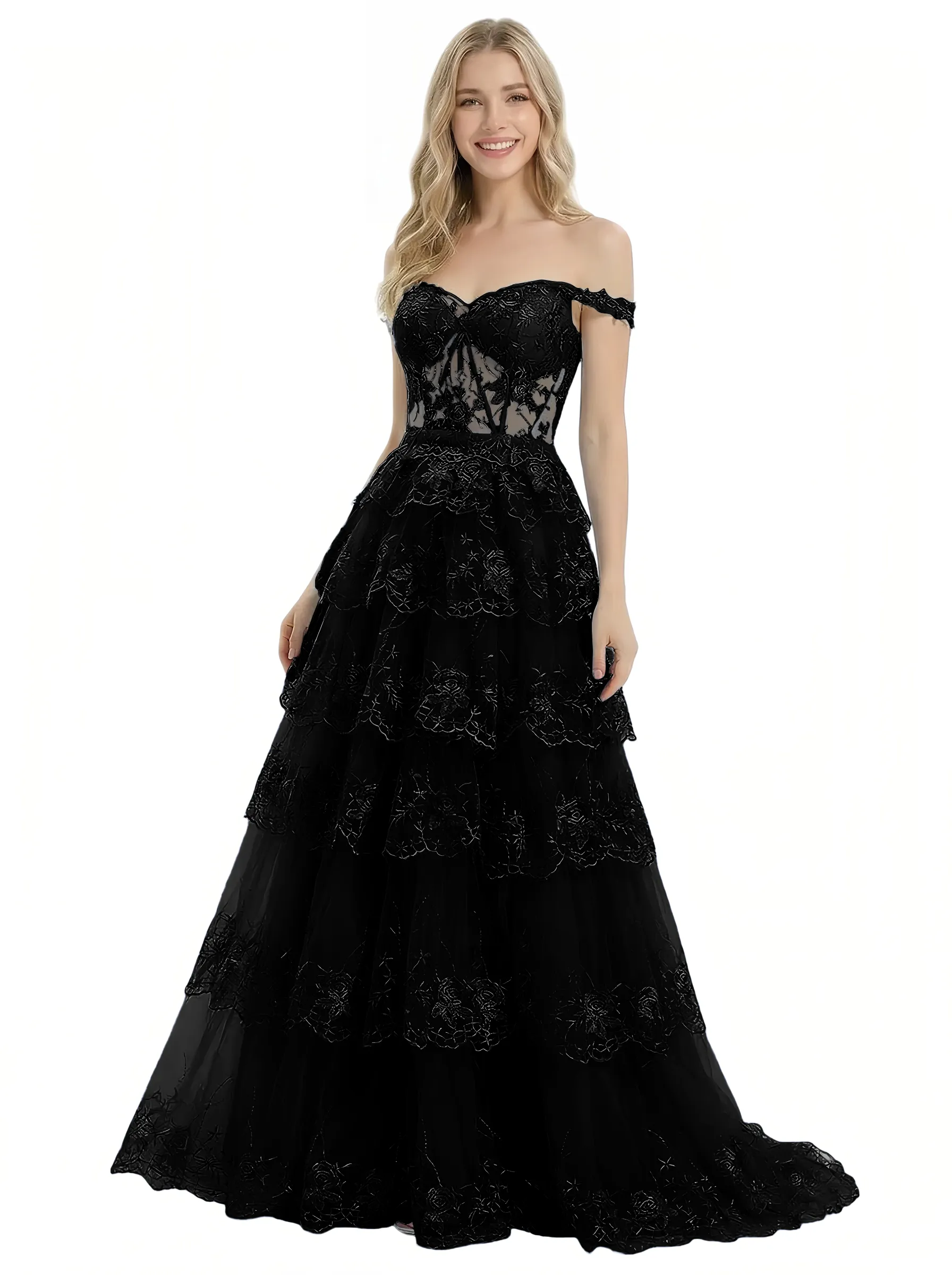 ChicSew Beautiful Off Shoulder Corset Lace Sparkly A-Line Floor Length Formal Evening Gown sold by ChicSew product image thumbnail 4