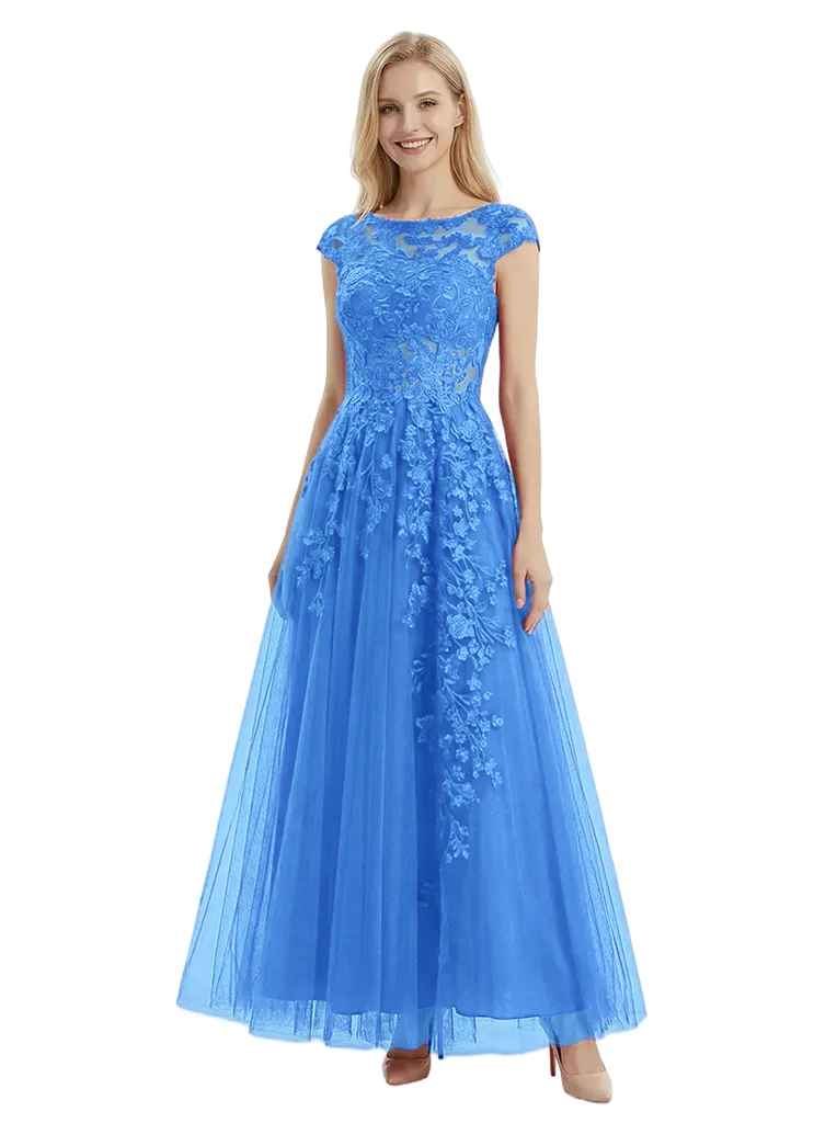 ChicSew Elegant Cap Sleeve Lace Applique A-Line Silhouette Formal Evening Gown sold by ChicSew product image thumbnail 5