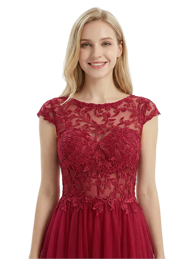 ChicSew Elegant Cap Sleeve Lace Applique A-Line Silhouette Formal Evening Gown sold by ChicSew product image thumbnail 2