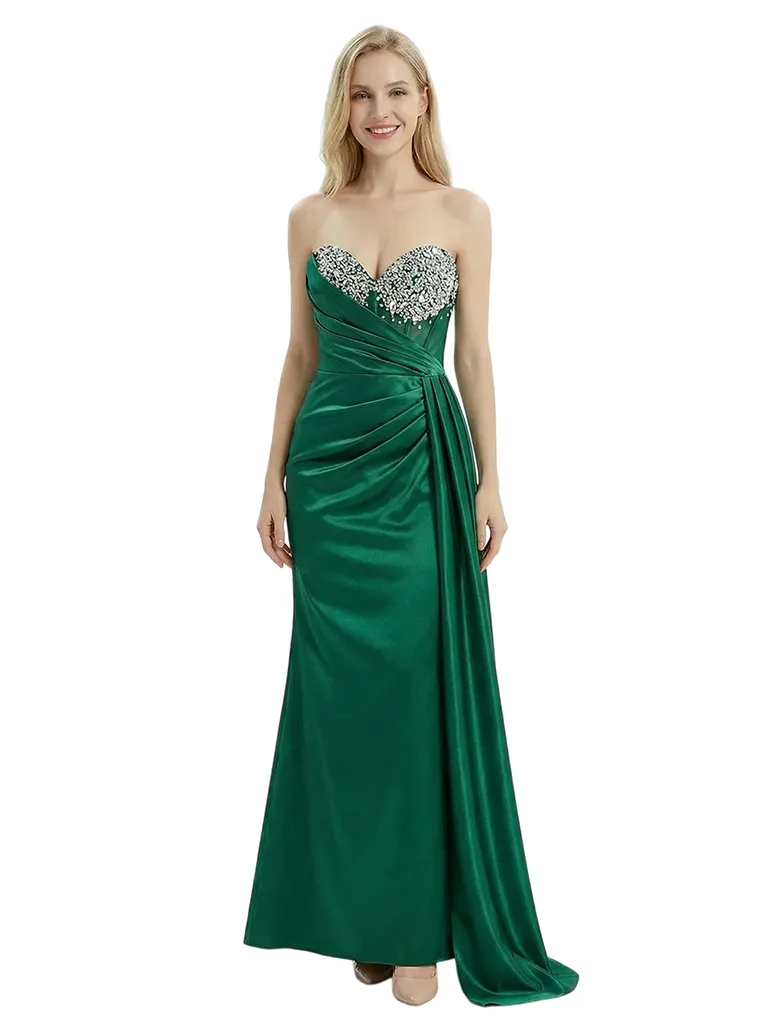 ChicSew Stylish Satin Sweetheart Beaded Mermaid Formal Prom Dresses With Side Overlay sold by ChicSew