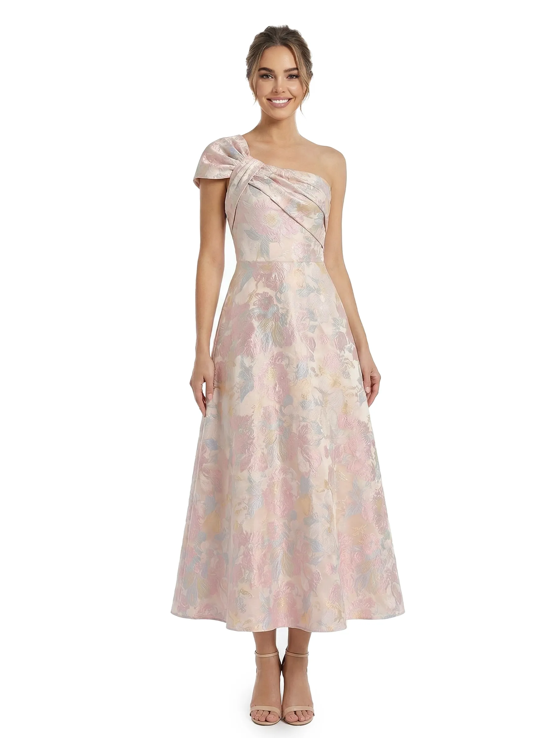 ChicSew Fancy Jacquard Satin One Shoulder A-Line Midi Formal Evening Dresses sold by ChicSew