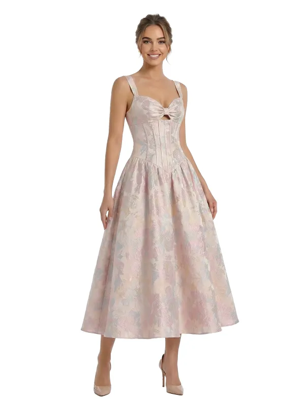 ChicSew Beautiful Jacquard Satin A-Line Boning Midi Evening Formal Dresses sold by ChicSew