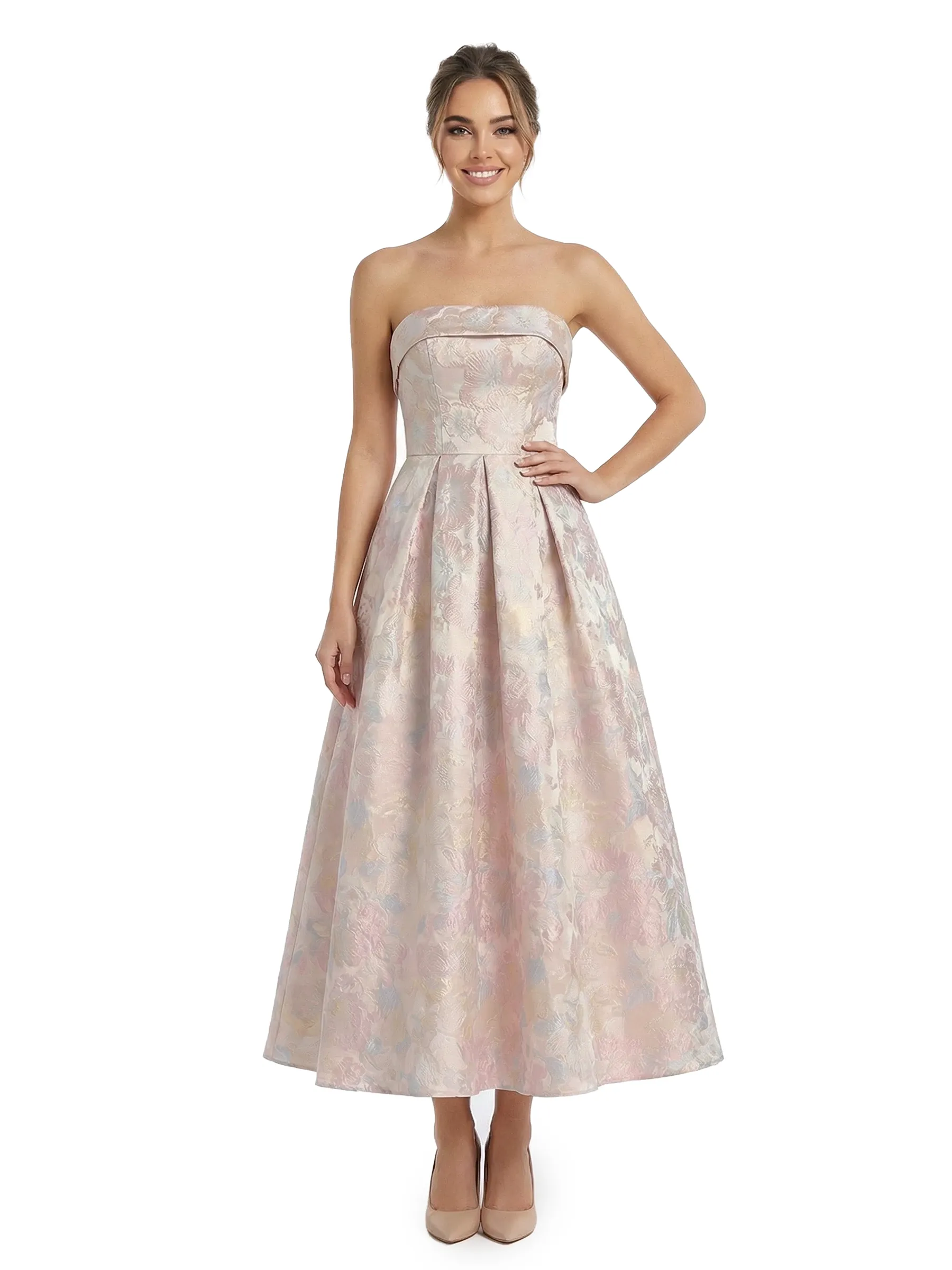 ChicSew Beautiful Jacquard Satin Strapless A-Line Ankle-Length Evening Formal Dresses sold by ChicSew