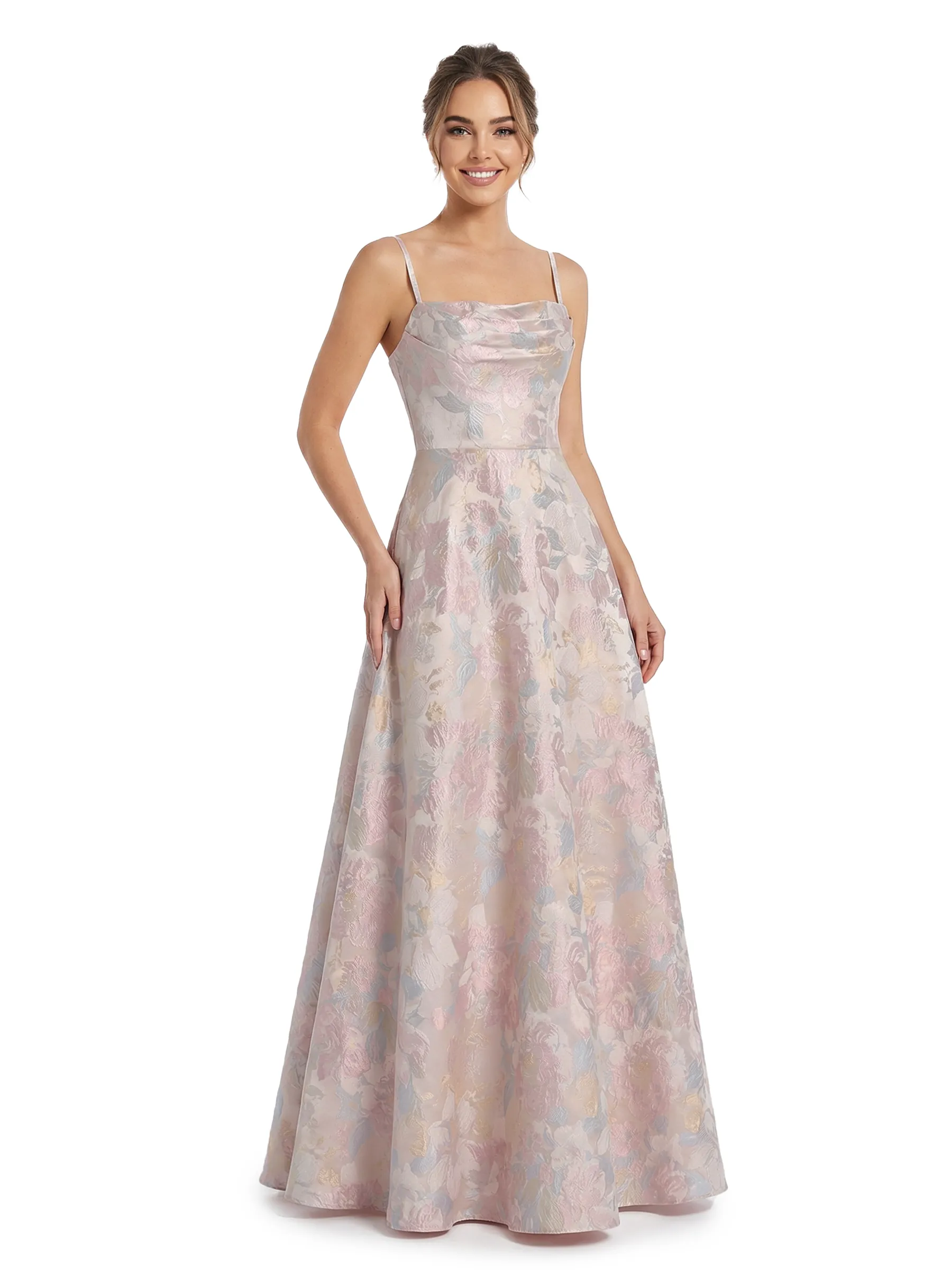 ChicSew Elegant Jacquard Satin Spaghetti Straps A-Line Maxi Long Evening Party Dresses sold by ChicSew