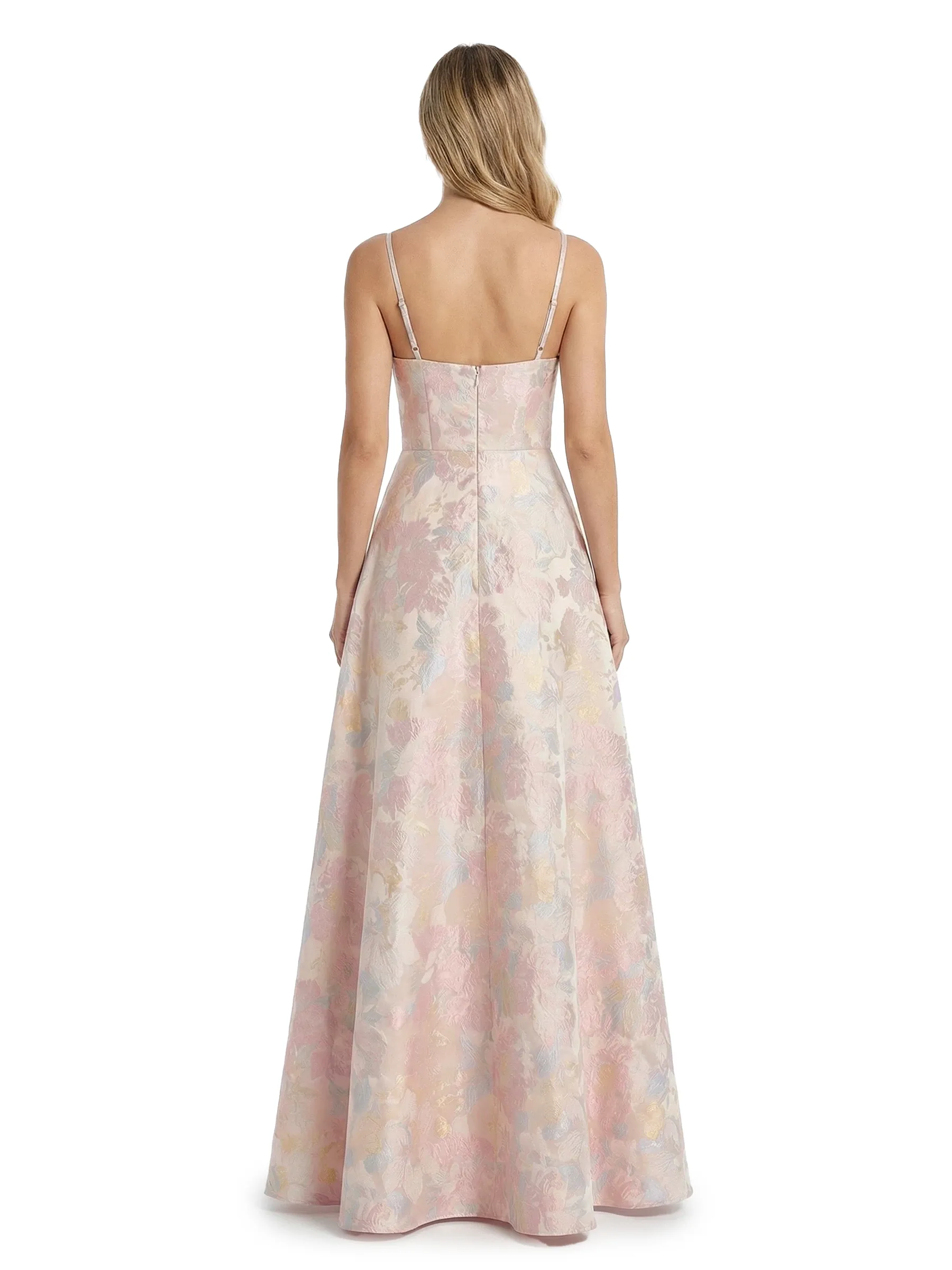 ChicSew Elegant Jacquard Satin Spaghetti Straps A-Line Maxi Long Evening Party Dresses sold by ChicSew product image thumbnail 2