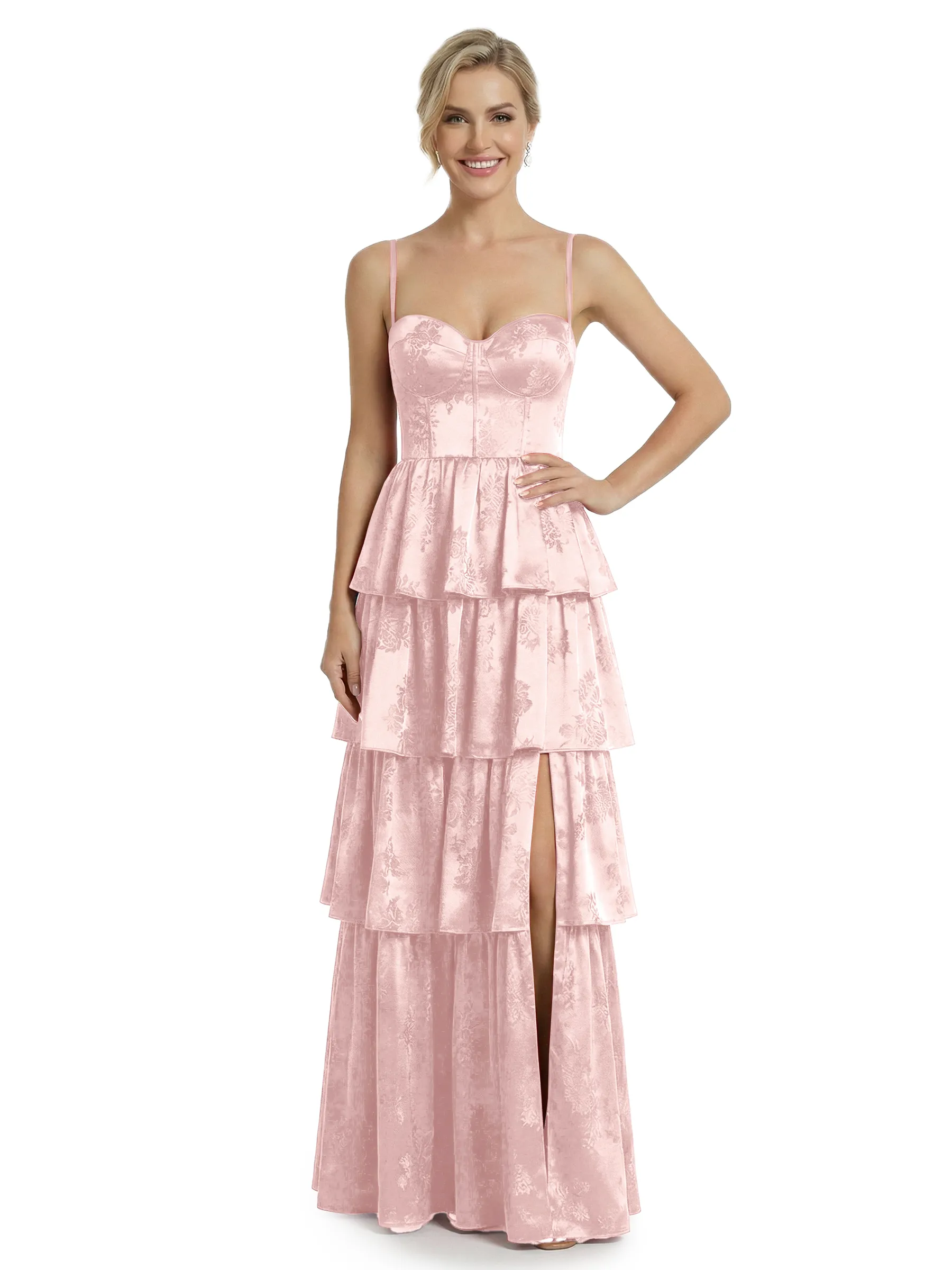 ChicSew Elegant Jacquard Satin Spaghetti Straps Side Slit A-Line Long Formal Evening Dresses sold by ChicSew product image thumbnail 4