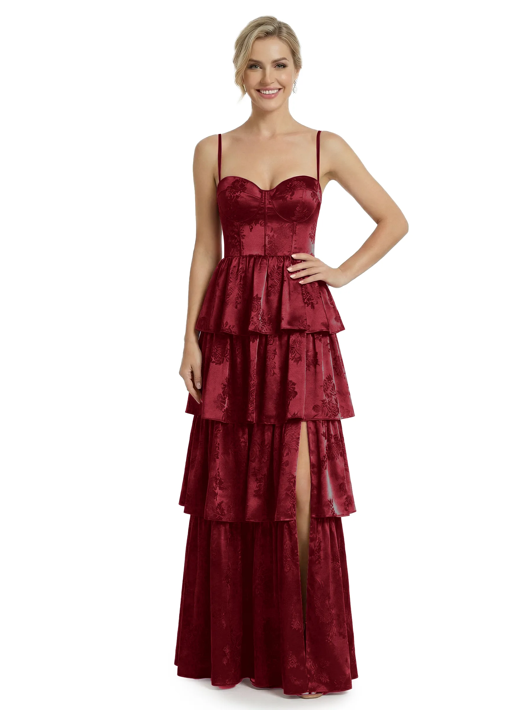 ChicSew Elegant Jacquard Satin Spaghetti Straps Side Slit A-Line Long Formal Evening Dresses sold by ChicSew product image thumbnail 5