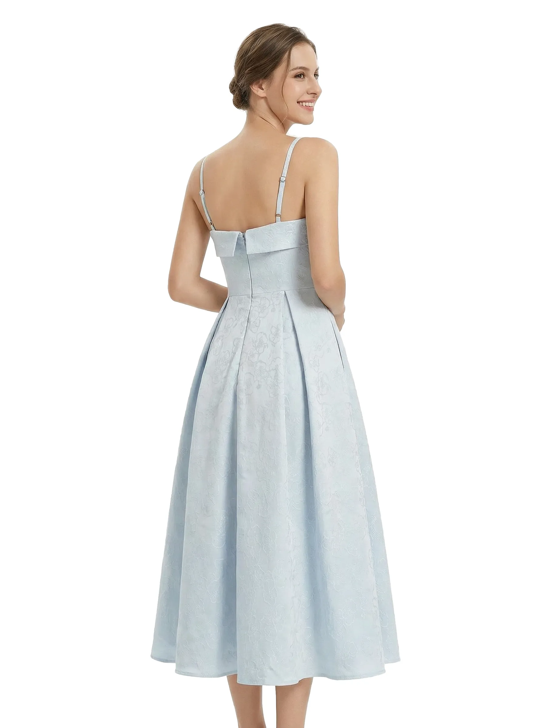 ChicSew Fancy Jacquard Satin Spaghetti Straps A-Line Midi Formal Evening Dresses sold by ChicSew product image thumbnail 5