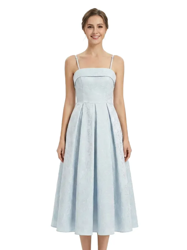 ChicSew Fancy Jacquard Satin Spaghetti Straps A-Line Midi Formal Evening Dresses sold by ChicSew