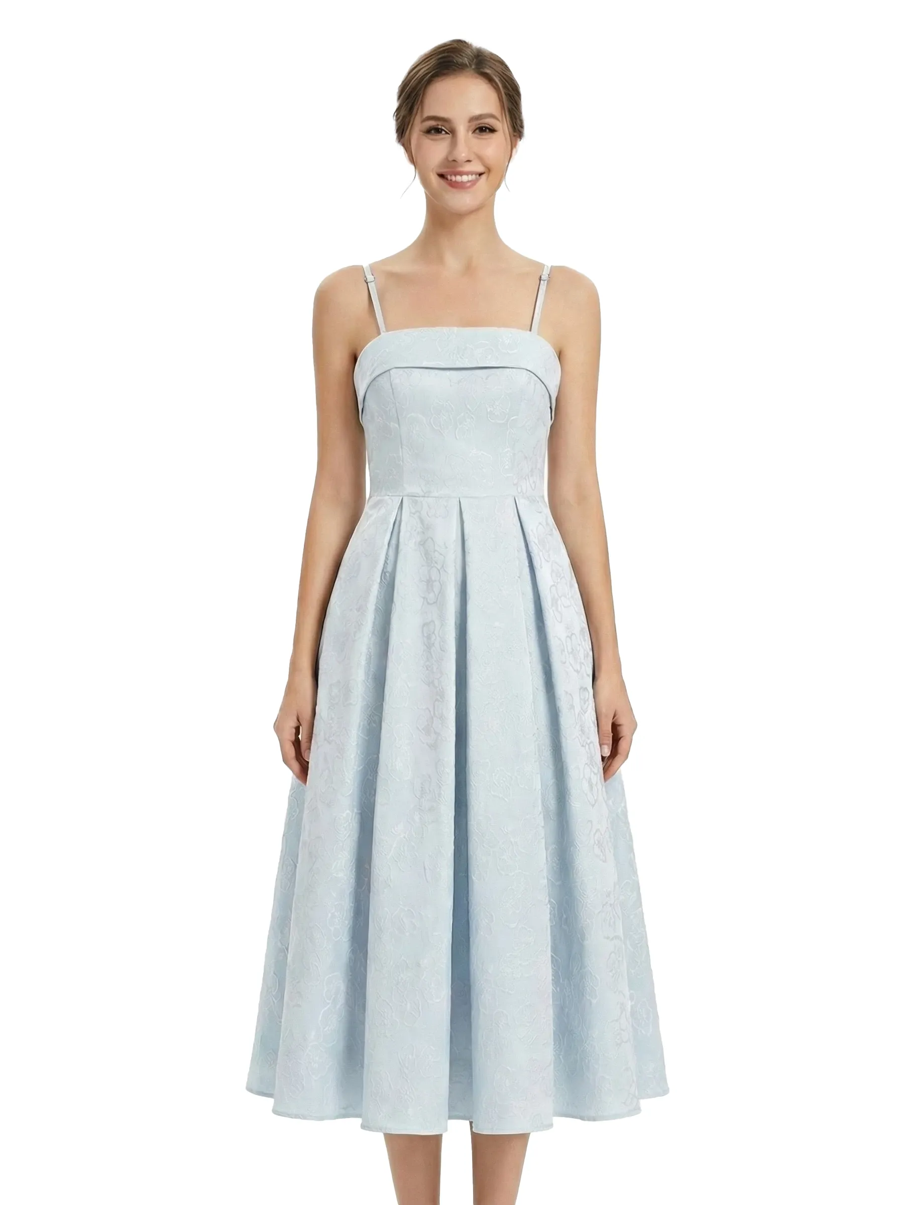 ChicSew Fancy Jacquard Satin Spaghetti Straps A-Line Midi Formal Evening Dresses sold by ChicSew