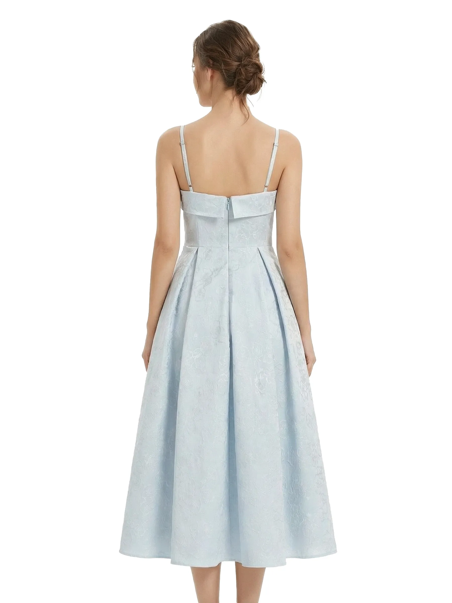 ChicSew Fancy Jacquard Satin Spaghetti Straps A-Line Midi Formal Evening Dresses sold by ChicSew product image thumbnail 3