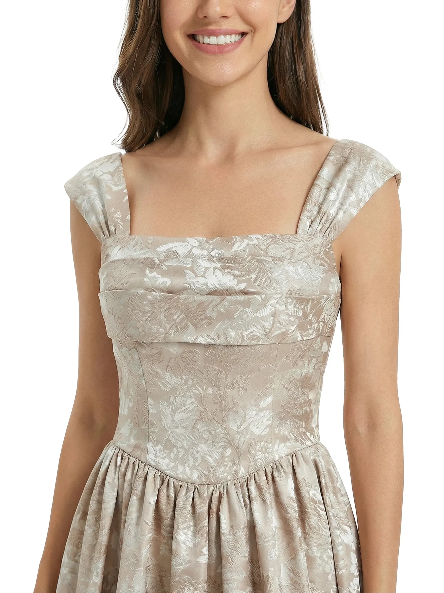 ChicSew Fancy Jacquard Satin Square Neck A-Line Long Evening Dresses For Women sold by ChicSew product image thumbnail 2