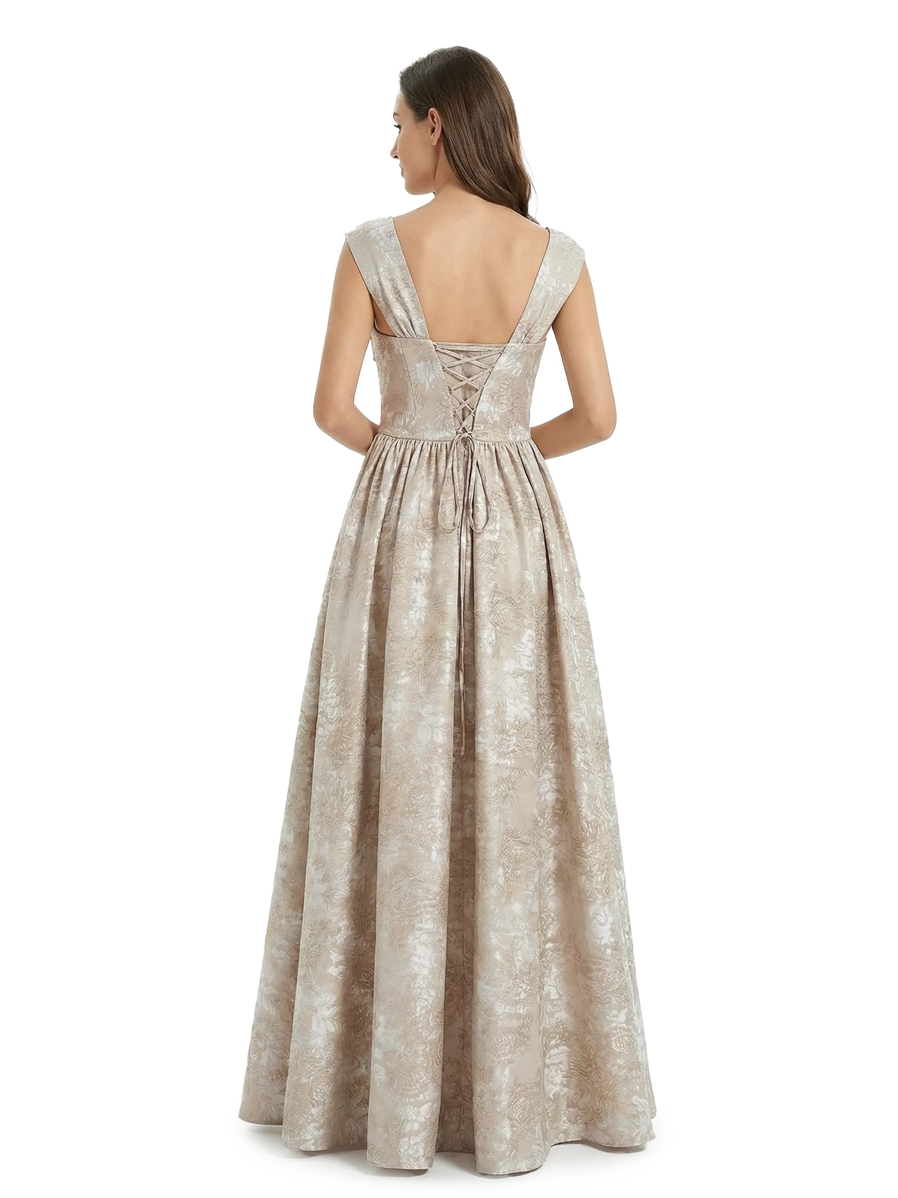 ChicSew Fancy Jacquard Satin Square Neck A-Line Long Evening Dresses For Women sold by ChicSew product image thumbnail 3