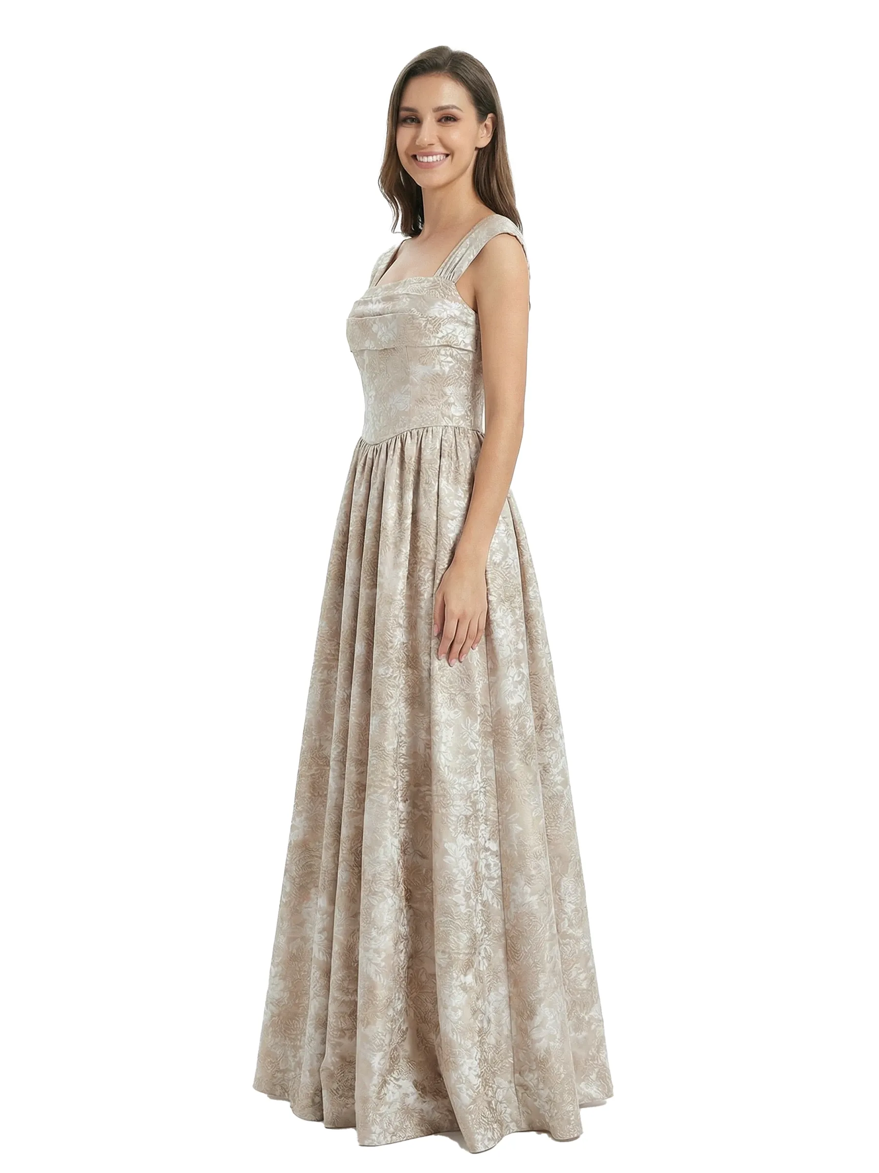 ChicSew Fancy Jacquard Satin Square Neck A-Line Long Evening Dresses For Women sold by ChicSew product image thumbnail 4