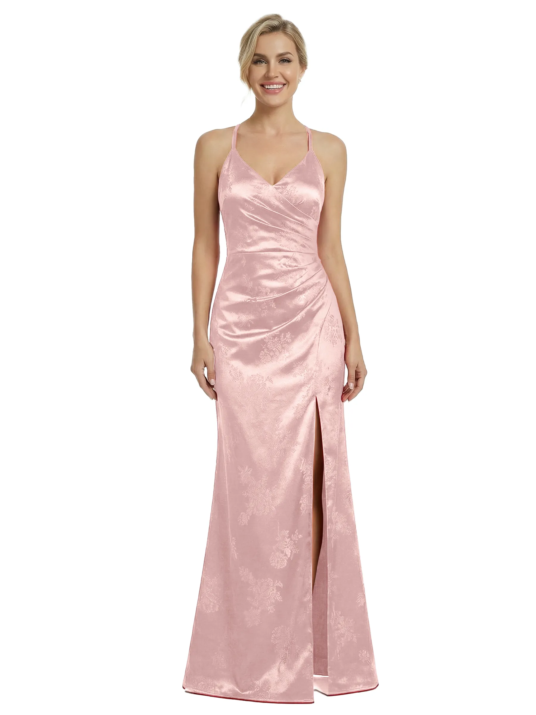 ChicSew Formal Dresses For Women Elegant Jacquard Satin Spaghetti Straps Side Slit Mermaid Long Formal Evening Dresses sold by ChicSew product image thumbnail 4