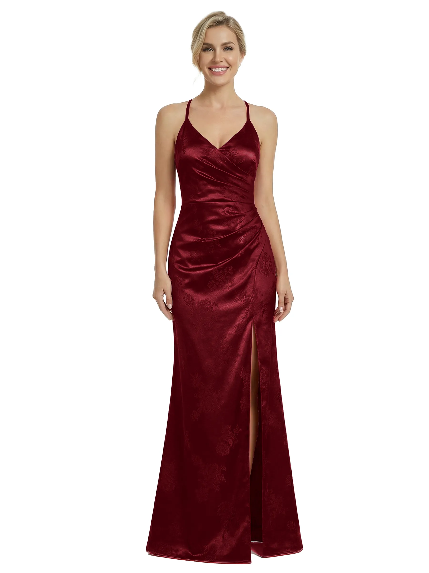 ChicSew Formal Dresses For Women Elegant Jacquard Satin Spaghetti Straps Side Slit Mermaid Long Formal Evening Dresses sold by ChicSew product image thumbnail 5