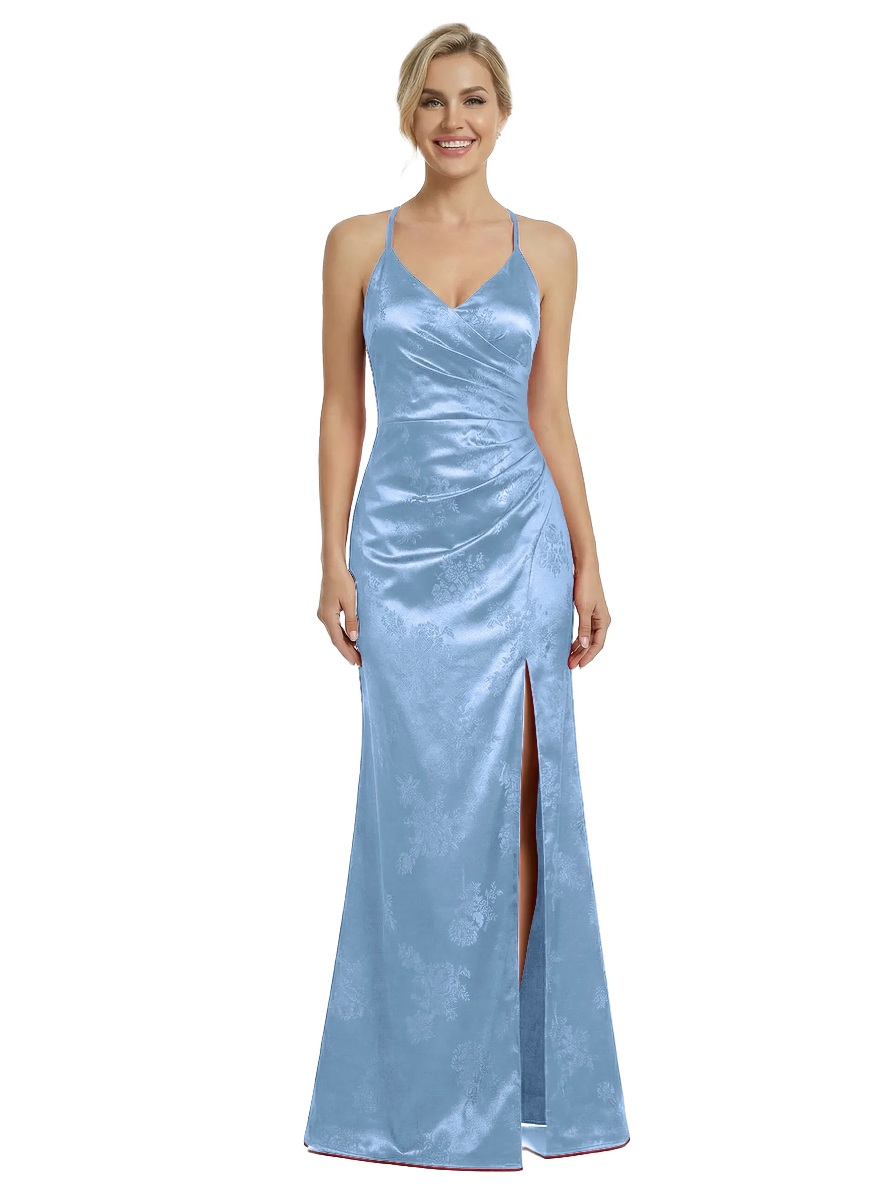 ChicSew Formal Dresses For Women Elegant Jacquard Satin Spaghetti Straps Side Slit Mermaid Long Formal Evening Dresses sold by ChicSew product image thumbnail 3