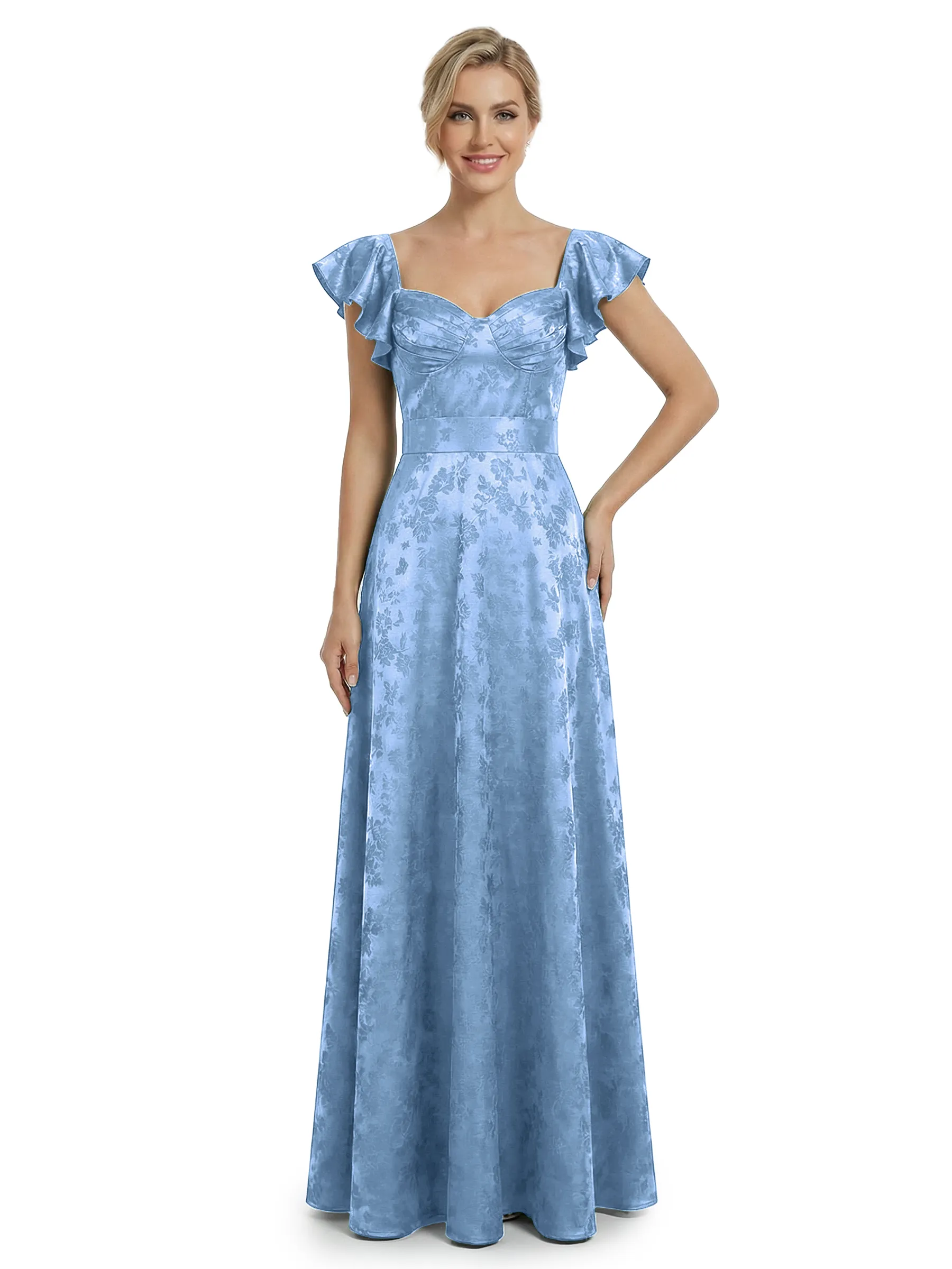 ChicSew Elegant Jacquard Satin Spaghetti Straps A-Line Long Formal Evening Dresses sold by ChicSew product image thumbnail 3