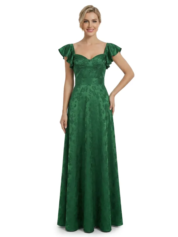 ChicSew Elegant Jacquard Satin Spaghetti Straps A-Line Long Formal Evening Dresses sold by ChicSew