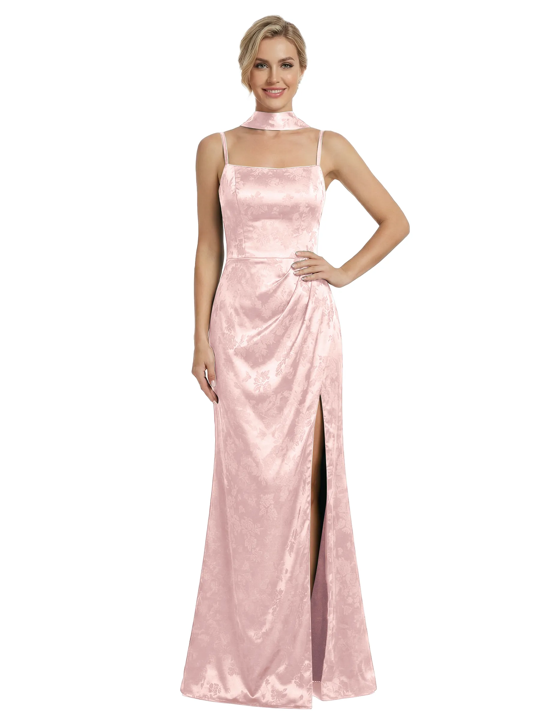 ChicSew Formal Dresses For Women Elegant Jacquard Satin Spaghetti Straps Side Slit Mermaid Long Formal Evening Dresses sold by ChicSew product image thumbnail 4