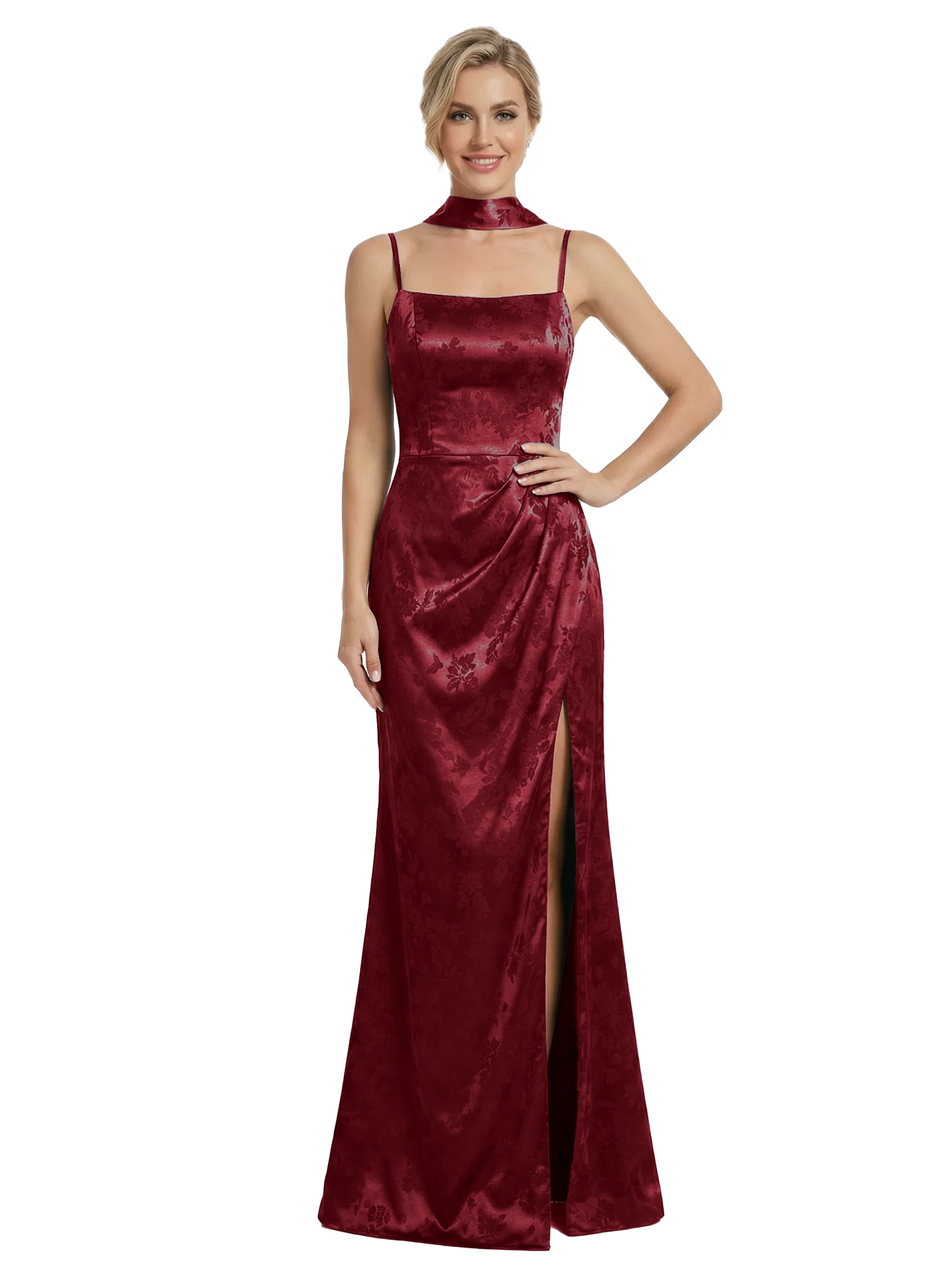 ChicSew Formal Dresses For Women Elegant Jacquard Satin Spaghetti Straps Side Slit Mermaid Long Formal Evening Dresses sold by ChicSew product image thumbnail 5