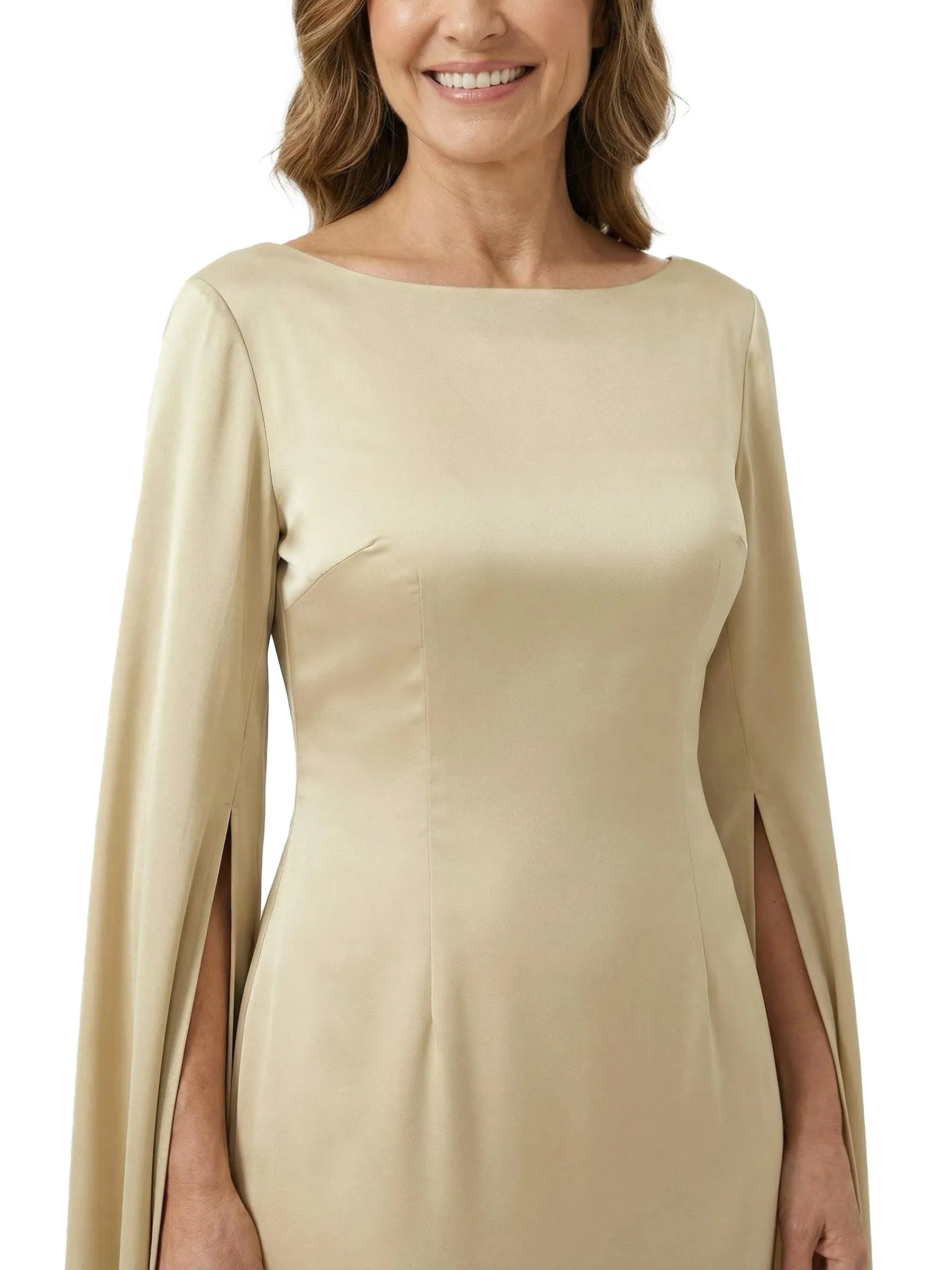 Chicsew Mother of The Groom Dress Elegant Scoop Long Sleeve Satin Unique Classy Formal Wedding Event Gown sold by ChicSew product image thumbnail 2