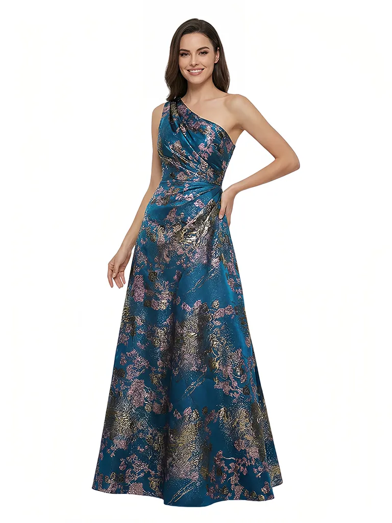 Pretty Floral One Shoulder A-Line Long Formal Evening Dresses sold by ChicSew