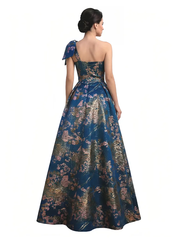 Elegant Floral One Shoulder Bow A-Line Long Formal Evening Dresses sold by ChicSew product image thumbnail 2