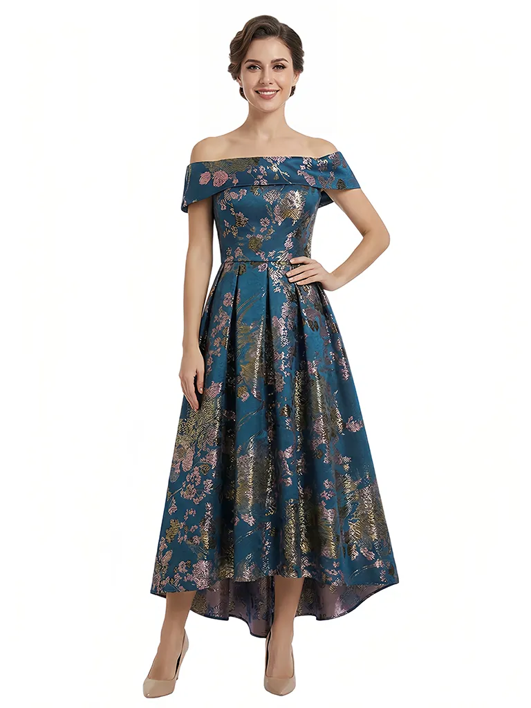 ChicSew Elegant Floral Off Shoulder A-Line High-Low Formal Evening Dresses sold by ChicSew