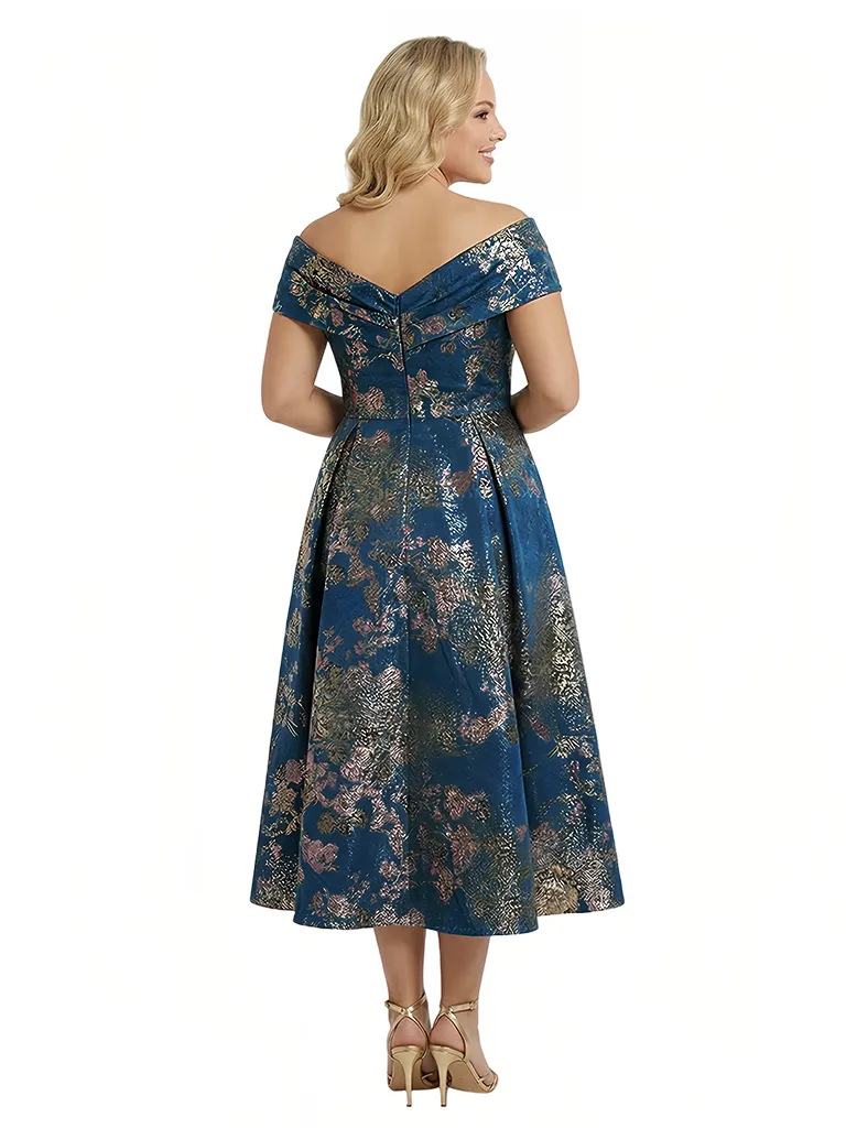 ChicSew Elegant Floral V-Neck Off Shoulder A-Line Tea-Length Formal Evening Dresses sold by ChicSew product image thumbnail 2