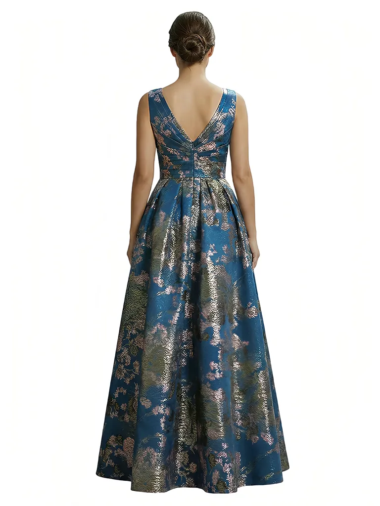 ChicSew Elegant Floral V-Neck Spaghetti Straps A-Line Ruched Floor-Length Formal Evening Dresses sold by ChicSew product image thumbnail 2