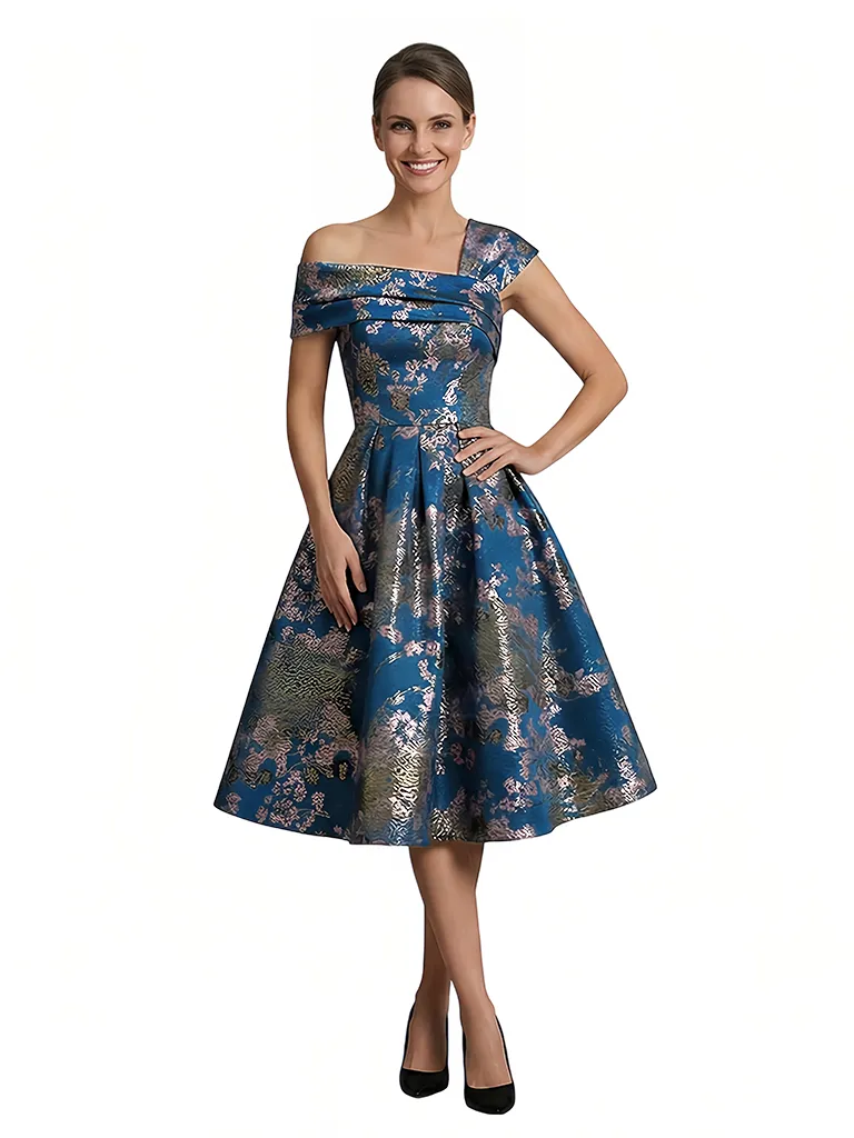 ChicSew Elegant Floral Asymmetric A-Line Ruched Knee-Length Formal Evening Dresses sold by ChicSew