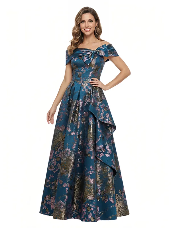 ChicSew Elegant Floral Off Shoulder A-Line Ruffle Skirt Long Formal Evening Dresses sold by ChicSew
