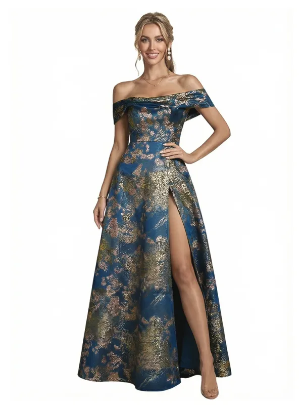 ChicSew Elegant Floral Off Shoulder A-Line Side Slit Long Formal Evening Dresses sold by ChicSew