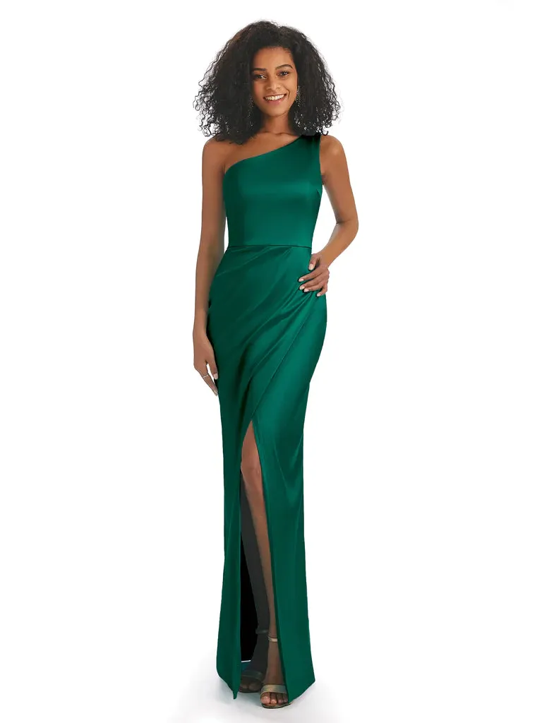 Sexy Mermaid Soft Satin One Shoulder Floor-Length Side Slits African Bridesmaid Dresses In Stock sold by ChicSew