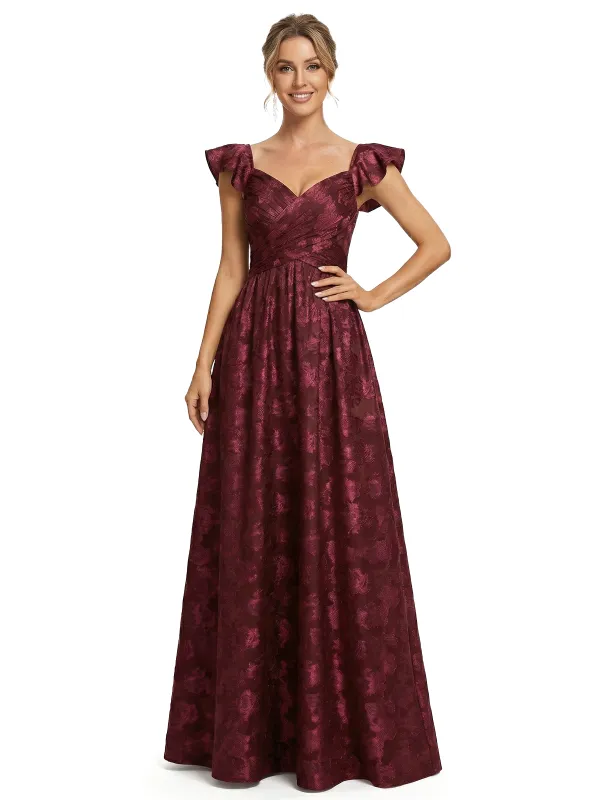 Elegant V-Neck Floral Burnout Chiffon Cap Sleeves A-Line Floor-Length Formal Evening Dresses sold by ChicSew