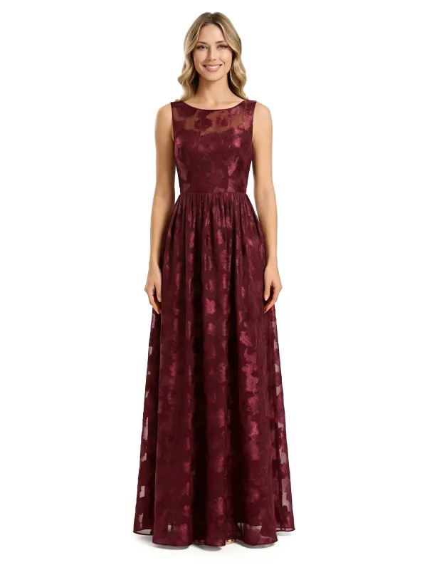 Elegant Scoop Sleeveless Floral Burnout Chiffon A-Line Formal Evening Dresses sold by ChicSew