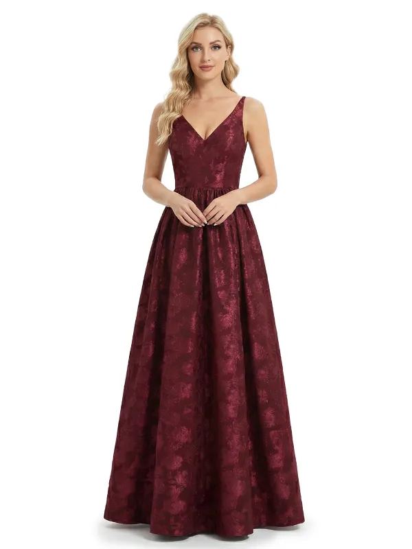 Elegant Spaghetti Straps V-Neck Floral Burnout Chiffon A-Line Formal Evening Dresses sold by ChicSew