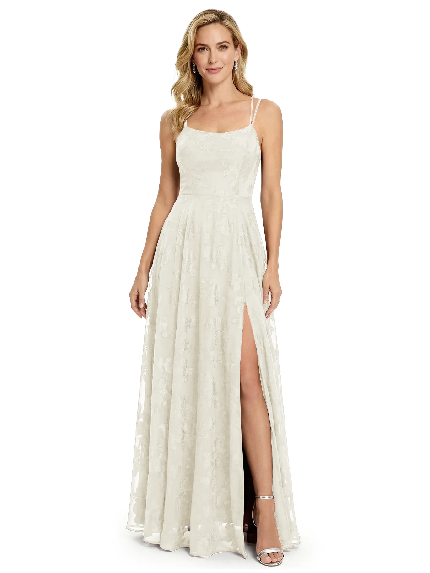 Elegant Spaghetti Straps Floral Burnout Chiffon A-Line Formal Evening Dresses With Side Slit sold by ChicSew product image thumbnail 5